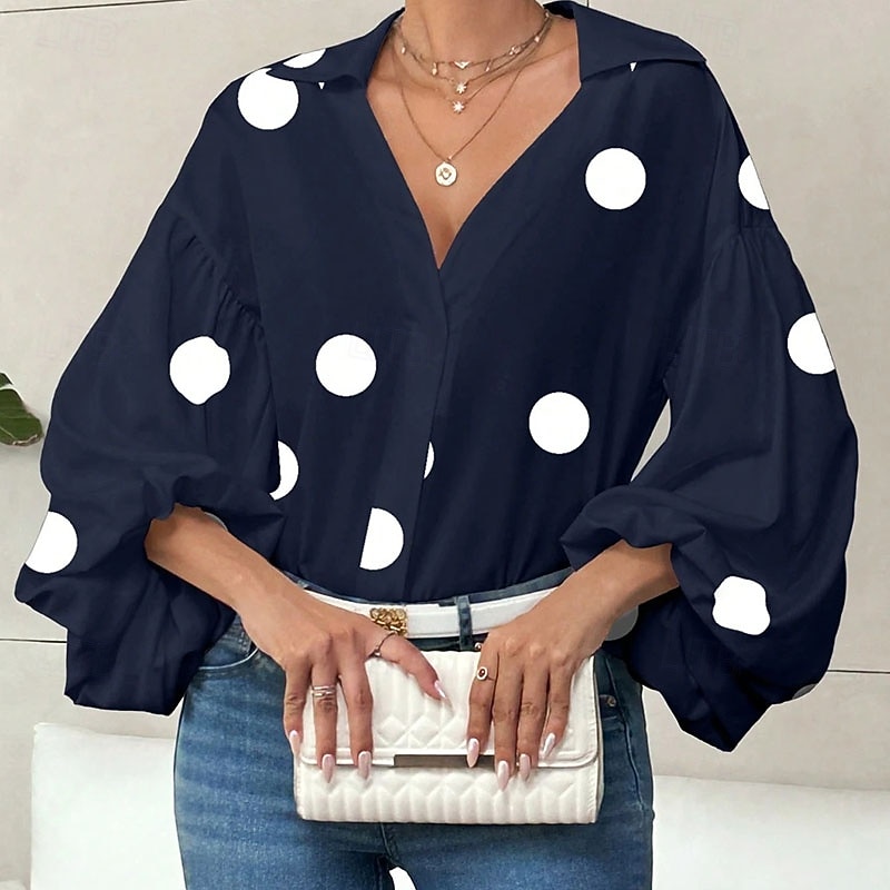 Per donna Blusa Arricciato A Pois Elegante Moderno Manica Lunga Manica a Palloncino Scollo a V Top Regolari Quotidiano Ferie Uscire Nero Rosso Blu marino Verde Albicocca Autunno Inverno del 2026 a $31.99 –P3