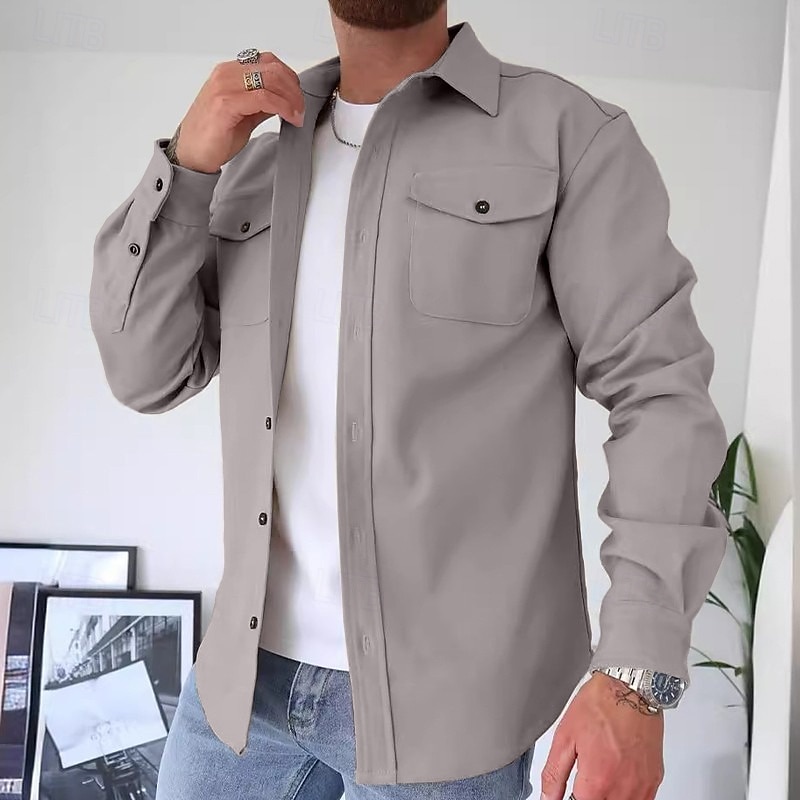 Herren Hemd Freizeithemd Flanellhemd Knopfhemd Overshirt Schwarz Marineblau Beige Langarm Einfach Kragen Täglich Ausgehen Bekleidung Mode Lässig 2026 - $25.99 –P8