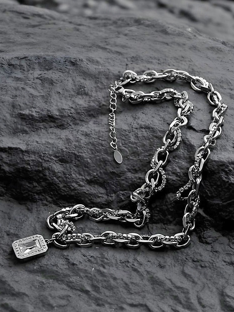 Ανδρικό χριστουγεννιάτικο κολιέ από τιτάνιο και ατσάλι με ορθογώνιο μενταγιόν, μοντέρνα κοσμήματα με αλυσίδα για εορταστικά πάρτι και δώρα 2026 - $11.99 –P5