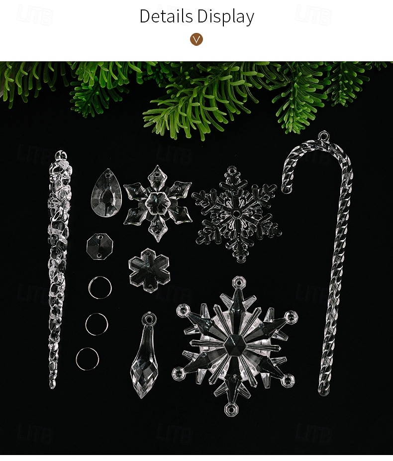 20 ks vánočních křišťálových závěsných ozdob, průhledných akrylových rampouchů a sněhových vloček na vánoční stromeček, vánoční dekorace do domu 2025 - $12.99 –P7