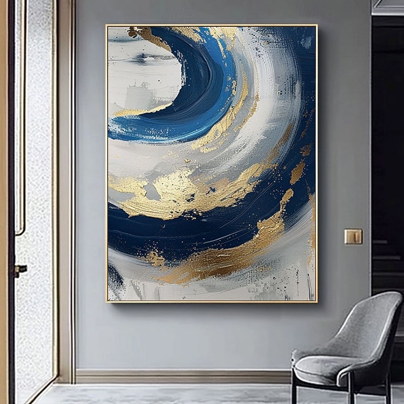 dipinto a olio fatto a mano su tela, decorazione artistica da parete astratta blu dorato per la casa, soggiorno, camera da letto, decorazione con cornice allungata, dipinto appeso/dipinto arrotolato del 2026 a $47.99 –P14