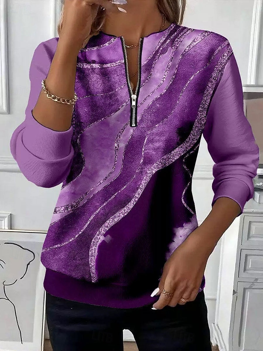 Pentru femei Hanorac pulover Hanorace cu fermoar Fermoar Imprimeu Grafic Abstract Modă Casual Manșon Lung Stil Nautic Topuri obișnuite Stradă Zilnice Albastru piscină Roșu-aprins Mov Maro Trifoi 2026 - $27.99 –P4