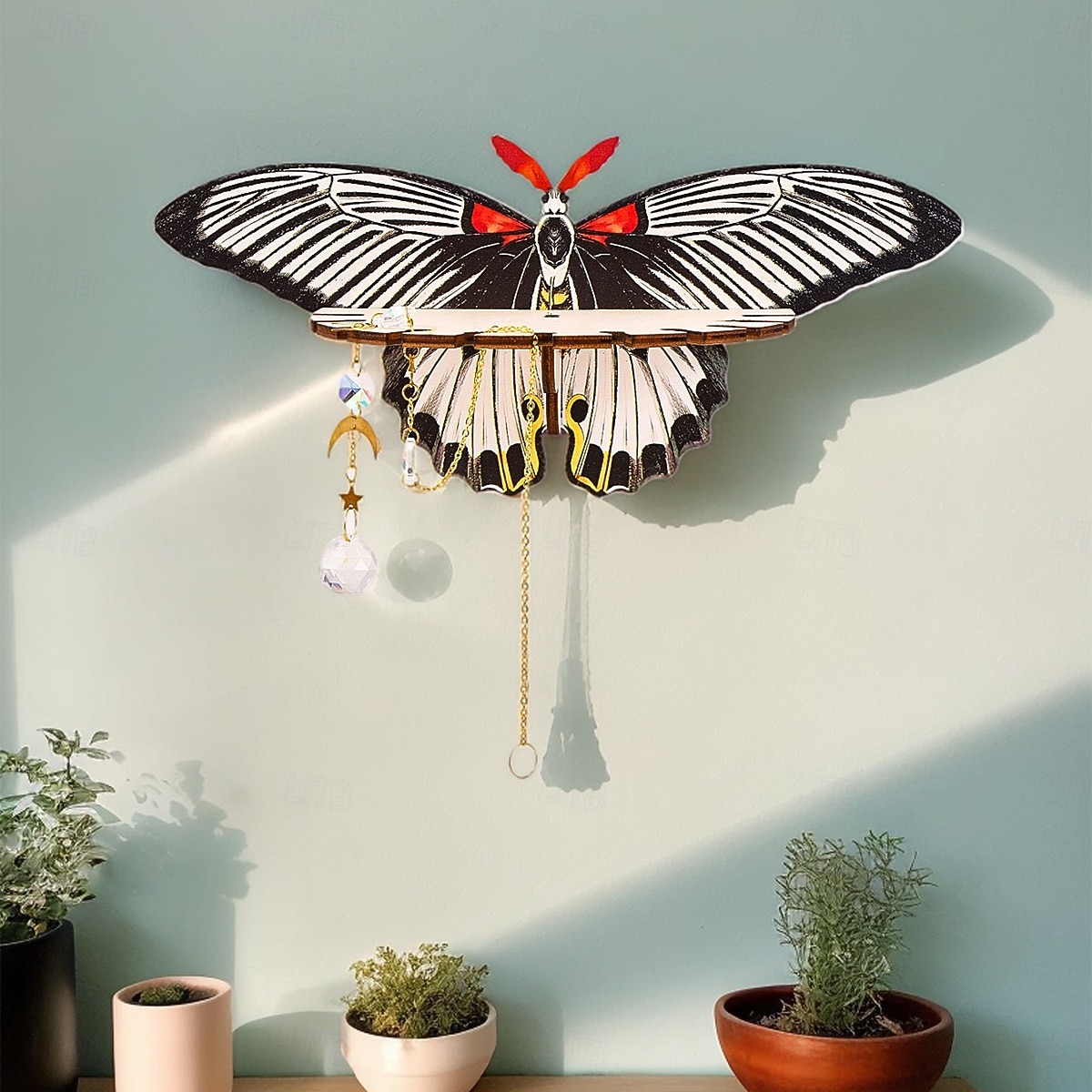 2025年 1個のクリエイティブでシンプルな壁掛けストライプの蝶型ディスプレイスタンド、釘なし、カラフルなクリエイティブな蝶型の壁飾り吊り下げピース組み立て木製手工芸品吊り下げ装飾  コレクション – $9.49 –P6