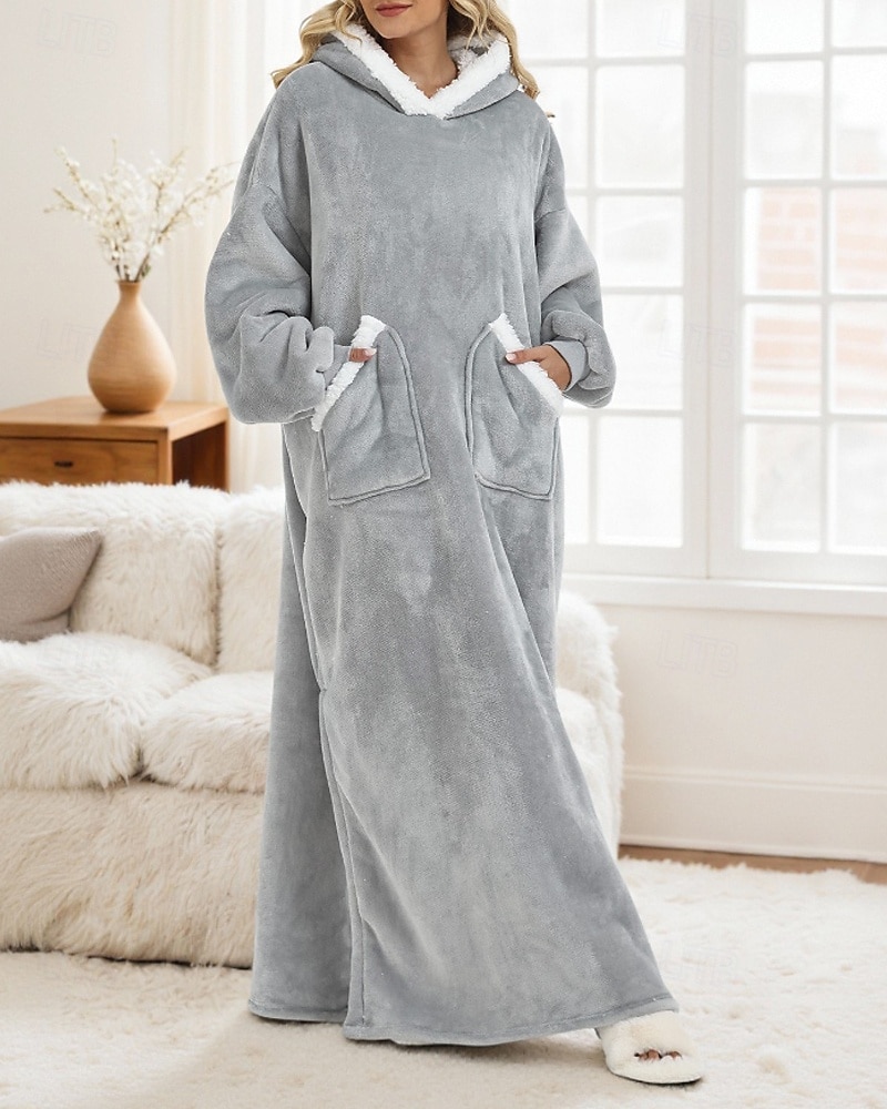Women's Pajamas Loungewear Flannel Warm Fashion Wearable Blanket Hoodie Pure Color Pocket Vacation Home Daily Long Sleeve Hoodie Light Grey Fall Winter Loose Fit 2026 - $57.99 –P5