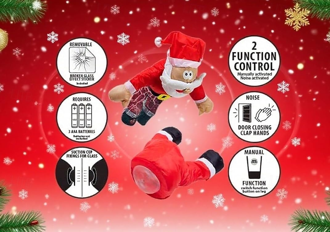 renne che si schiantano &decorazioni natalizie per finestre di Babbo Natale con adesivo in vetro rotto &calci alle gambe animati, decorazioni natalizie divertenti per la casa, porte &regali del 2025 a $35.99 –P8