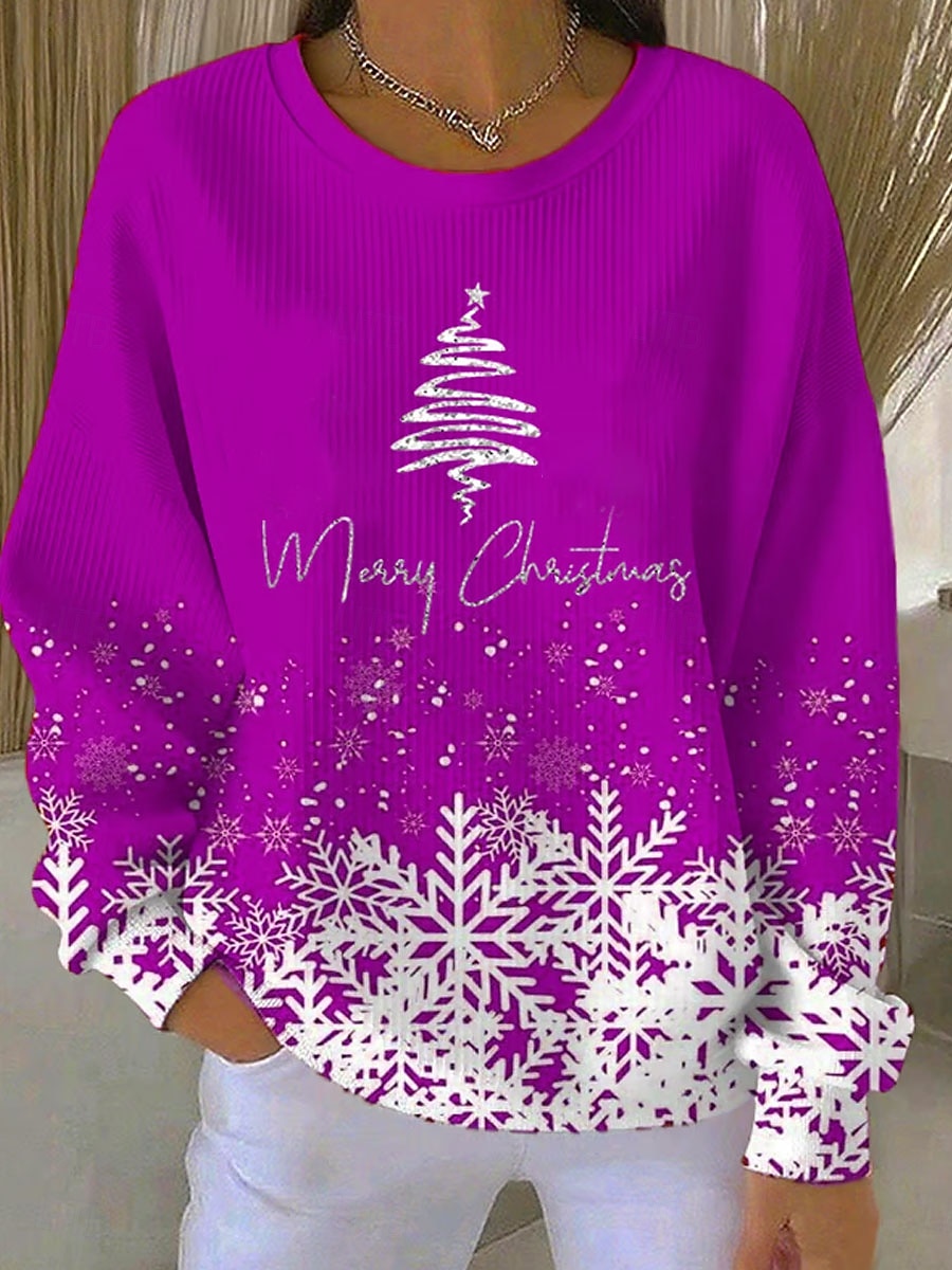 Christmas Women's Pullover Graphic  Warm Classic Casual Long Sleeve Crew Neck Regular Tops Home Street Dailywear Print Red Blue Purple Green Fall Winter 2026 - $35.99 –P4