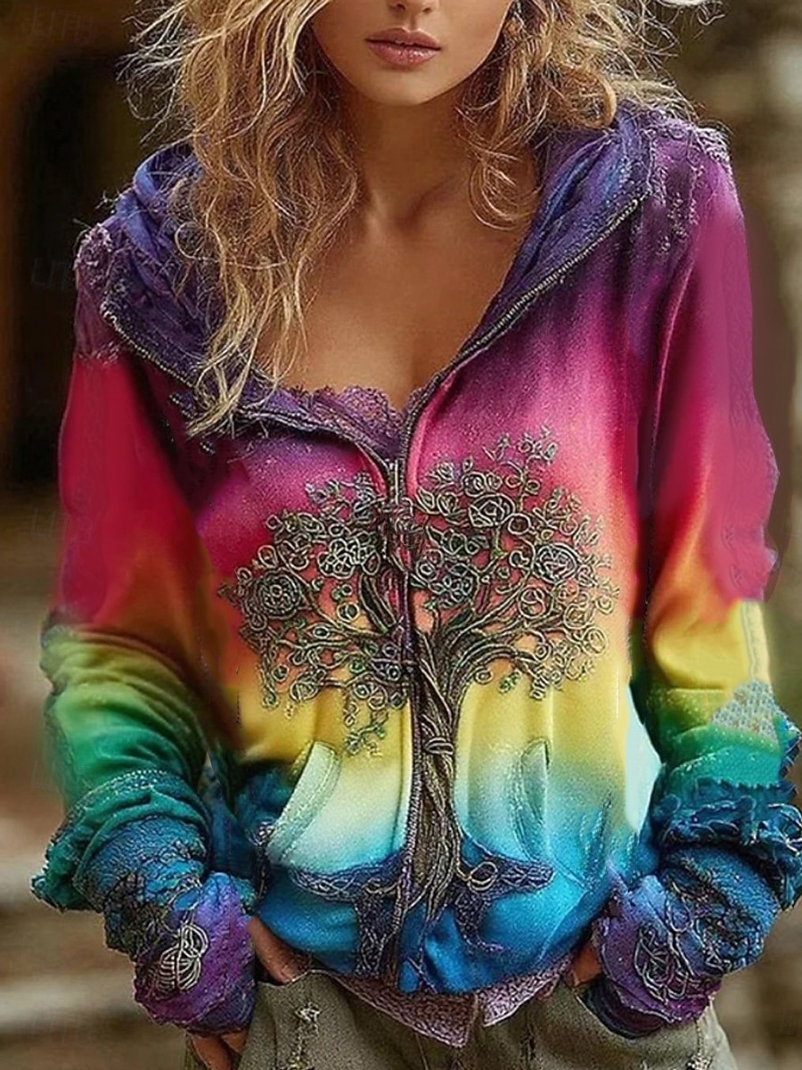 Felpa con cappuccio vintage boho stampata in 3D da donna felpa a patchwork floreale zip up floreale punk attiva vintage maniche lunghe con cappuccio top regolari abbigliamento quotidiano casual del 2026 a $42.99 –P3