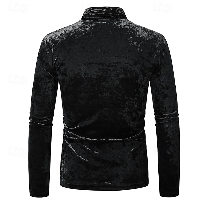 Per uomo Maglietta Maglietta in velluto Camicia a Maniche Lunghe Manica Lunga Dolcevita Primavera Autunno Semplice Moda Designer Essenziale Classico Vacanza Streetwear Uscire Vinaccia Nero Argenteo del 2026 a $17.49 –P4
