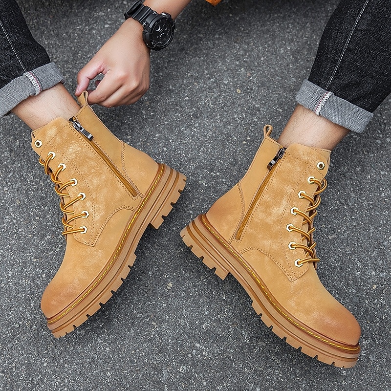 Per uomo Stivali Stivali da Lavoro Camminata Vintage Quotidiano PU Aumento Altezza Confortevole Stivali a Metà Polpaccio Allacciatura Tessuto almond Nero Giallo Autunno Inverno del 2026 a $64.99 –P11