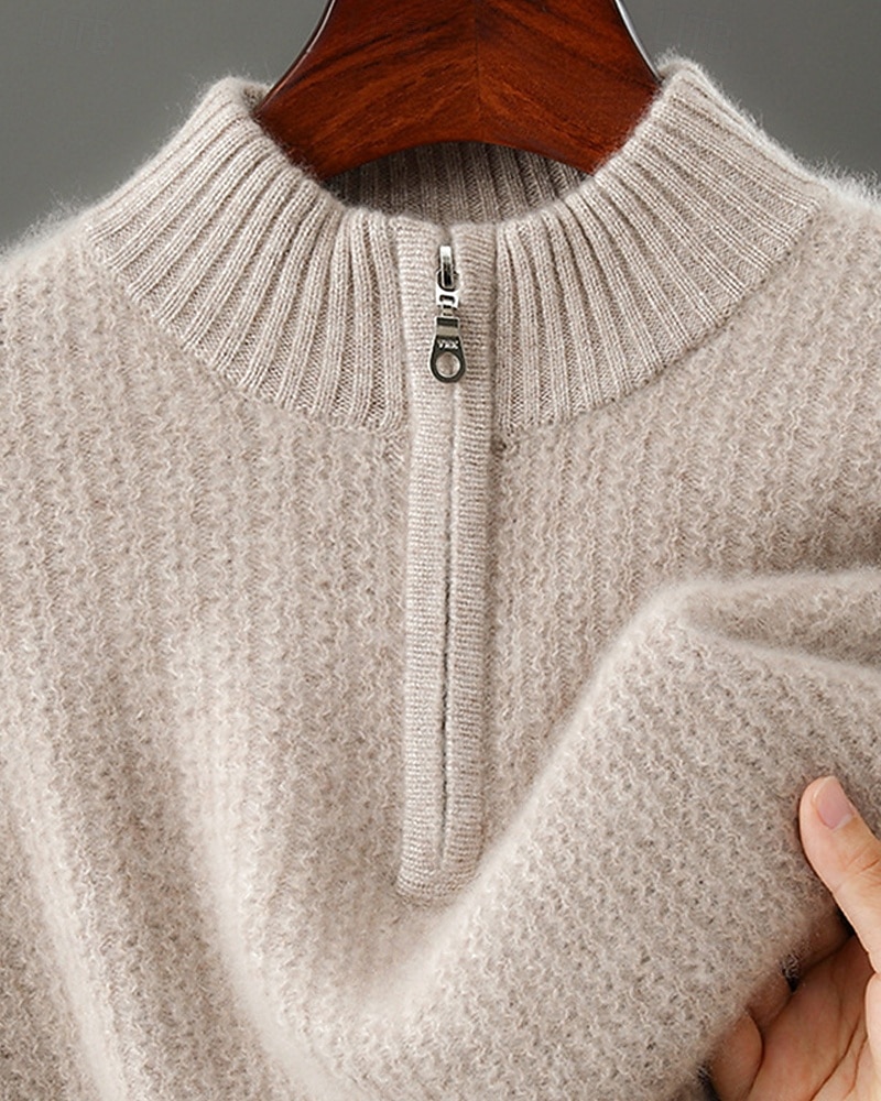Hochwertiger Herrenpullover aus reiner Wolle und Kaschmir mit Viertelreißverschluss, klassischer Strickpullover, weich, warm und atmungsaktiv. 2026 - $173.99 –P6