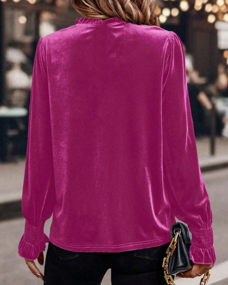 Per donna Velluto Elegant Elegante Blusa Arricciato Semplice Vintage Elegante Manica Lunga Girocollo Top Regolari Quotidiano Ferie Uscire Blu Verde militare Verde Rosa Autunno Inverno del 2026 a $12.99 –P8