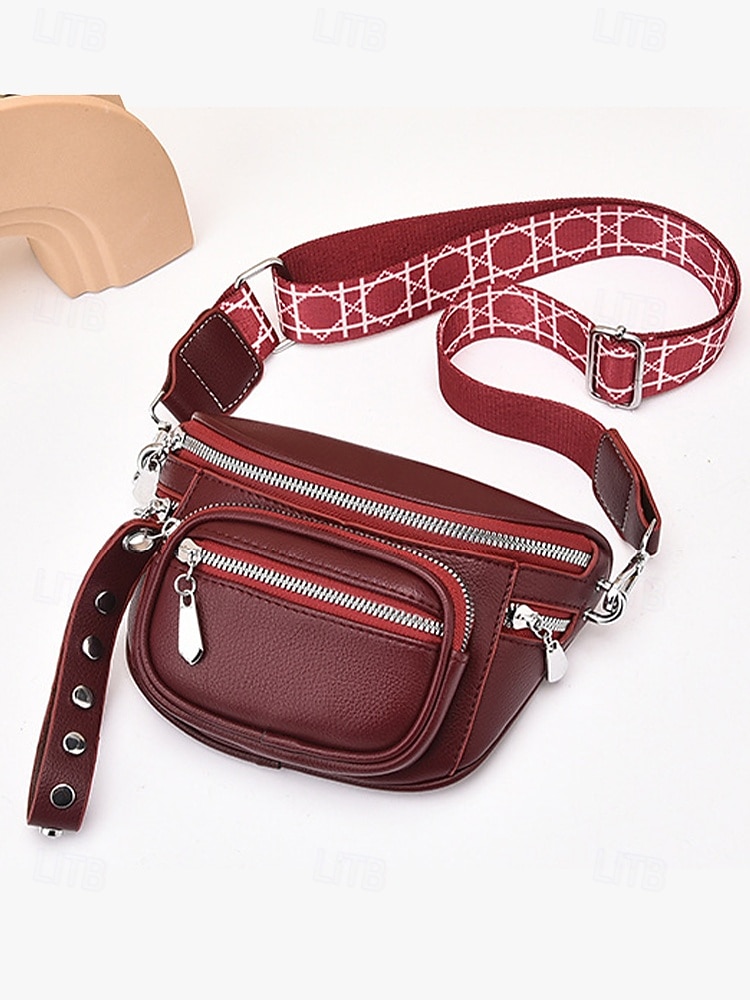 Borsa a tracolla da donna in similpelle bordeaux con tasche multiple con cerniera, tracolla larga e finiture argentate, elegante borsa da viaggio a mani libere per l'uso quotidiano e per gli outfit delle vacanze natalizie del 2026 a $24.99 –P5