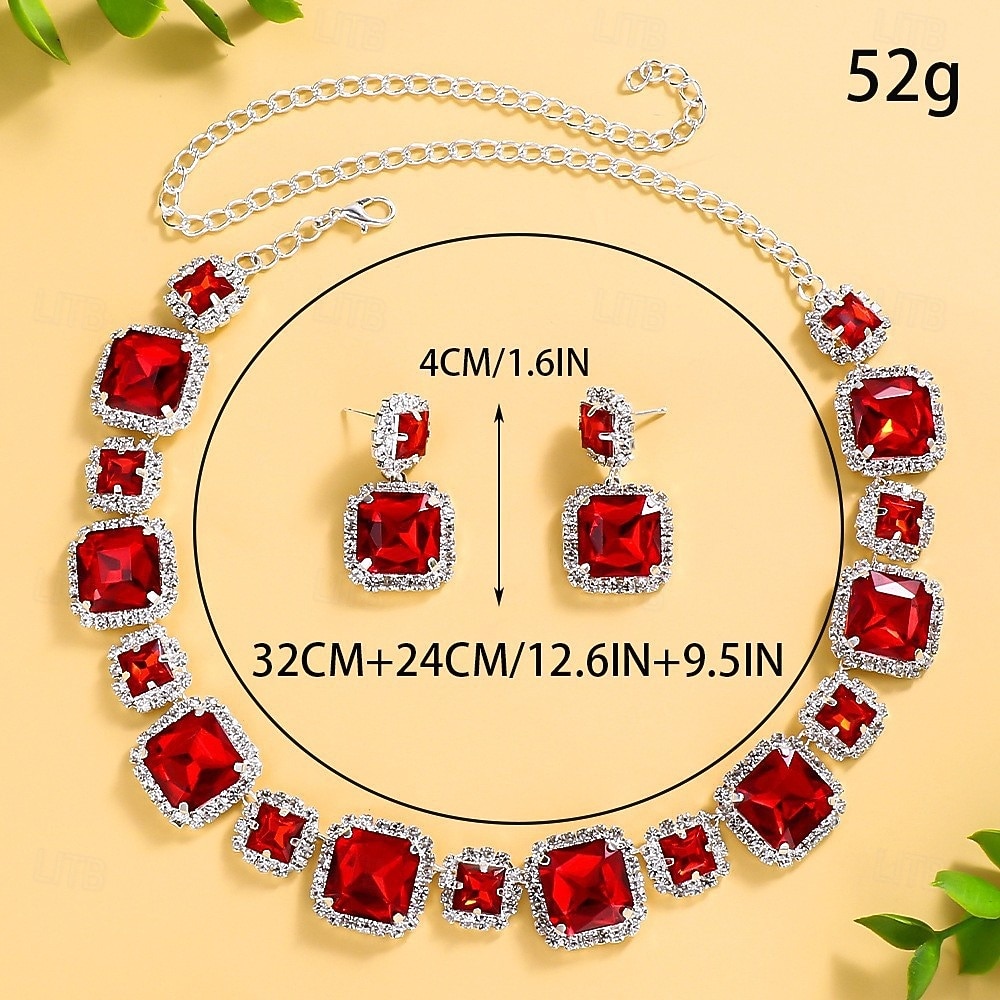 Женский комплект украшений из красного кристалла — элегантное ожерелье со стразами и серьги-подвески для рождественской вечеринки, праздничного торжества или вечернего банкета. 2026 - $19.99 –P1