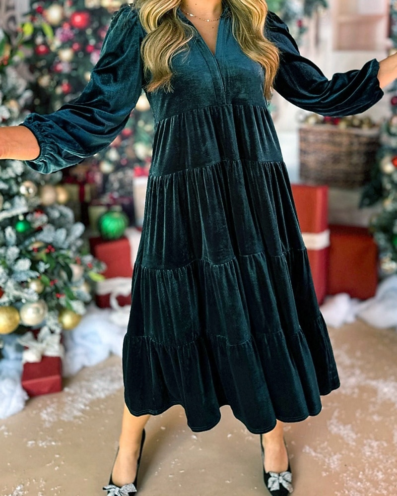 Femmes Robe Midi Robe en Velours Robe de Soirée Robe de Cocktail Élégant Mode Moderne Soirée Coupe régulière Uni manche longue Col de chemise Noir Jaune Vert foncé Bleu de minuit Automne Hiver de 2025 ? $41.99 –P1