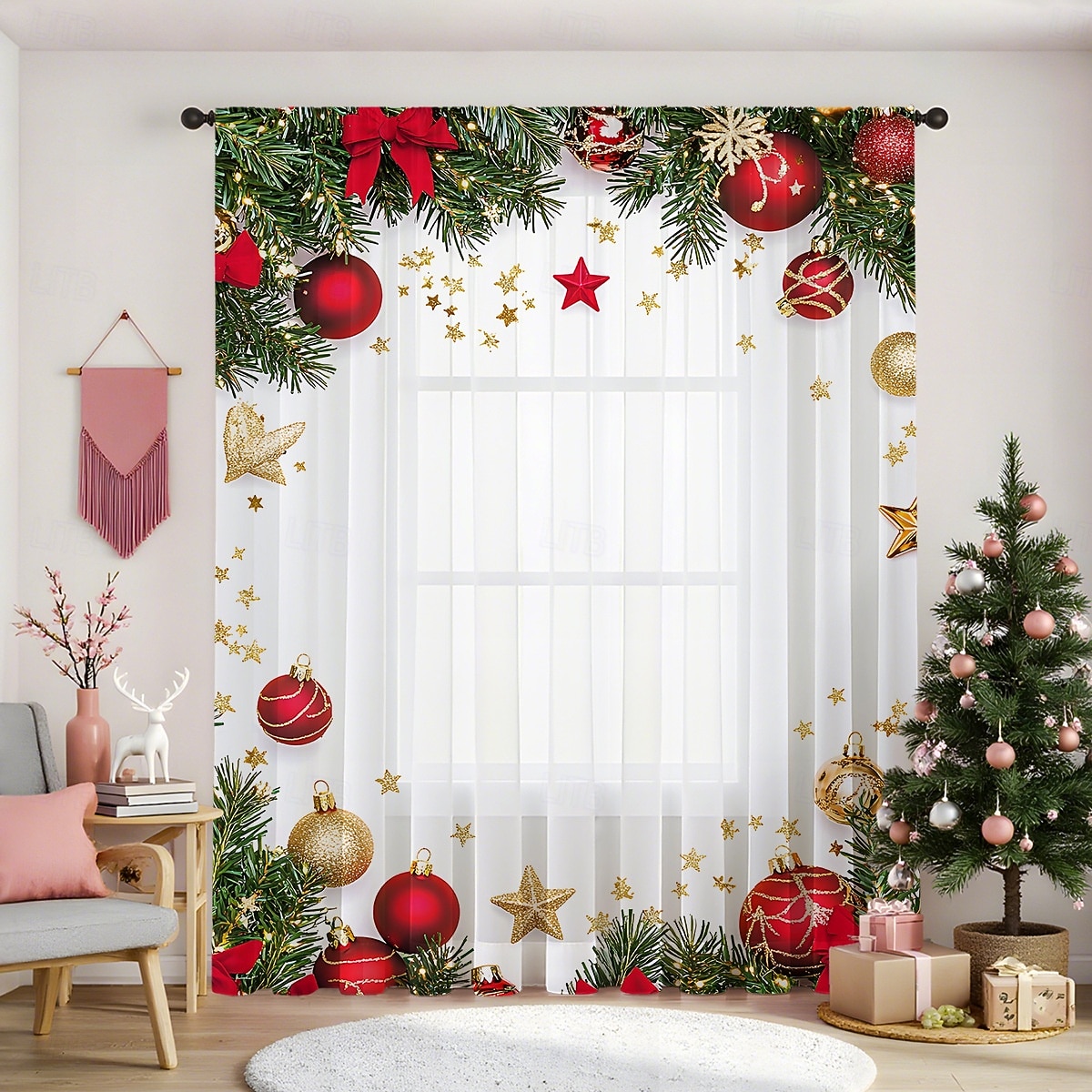 Рождественские прозрачные шторы серии 2025, 3D цифровая печать, оконные шторы для гостиной, спальни, праздничное украшение, декор для дома, элегантные праздничные шторные панели 2025 - $12.99 –P6