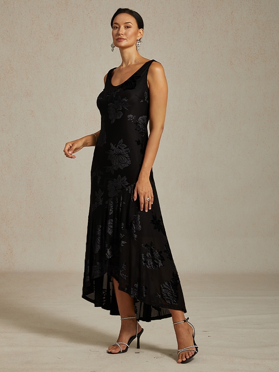 Damen Maxikleid Etui-Kleid Trompeten- Meerjungfrauenkleid A Linie Kleid Elegant Formell Cocktail Abendgesellschaft Party Hochzeitsgast Normale Passform Blumen Ärmellos Rundhalsausschnitt Schwarz 2026 - $103.99 –P2