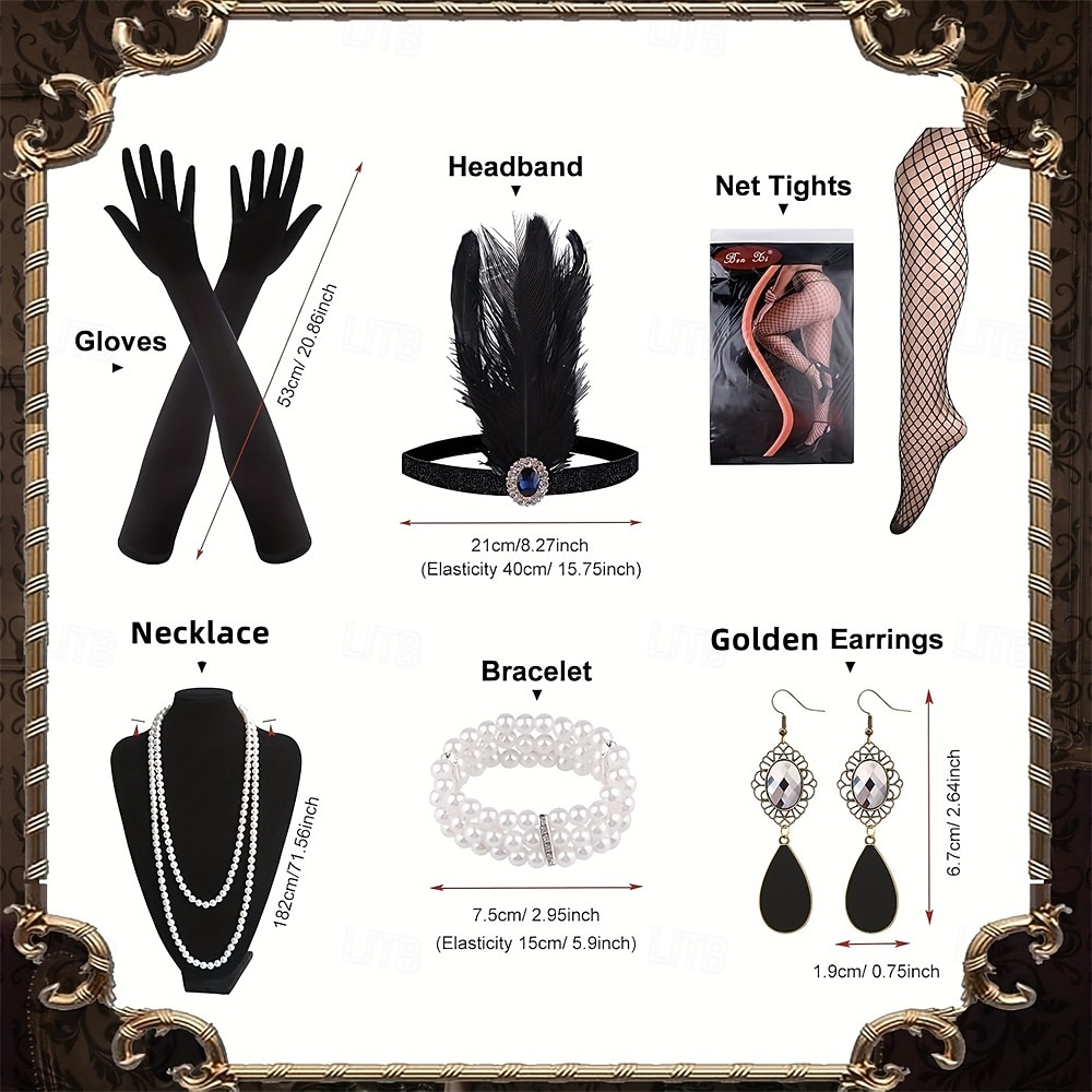 Set Anni Ruggenti Anni 1920 Lunghezza al ginocchio Abito Flapper Abito da cocktail Costume di fantasia con accessori Senza maniche Il grande Gatsby Ragazza Flapper Paillettes Frangia con nappe Scollo del 2026 a $50.99 –P2