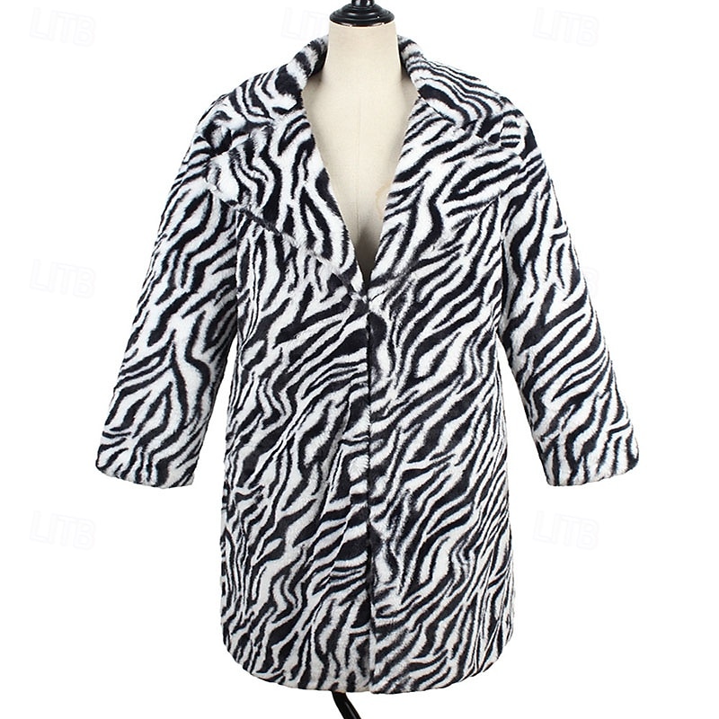 Damen Mantel Kunstpelzmantel Warm Bequem Knöpfe Pelze & Leder Mode Lässig Farbblock Urlaub Straße Lässig Alltagskleidung Lang Umlegekragen Normale Passform Langarm Oberbekleidung Weiß Braun Herbst 2026 - $57.99 –P3