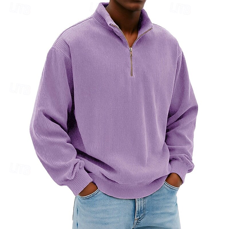Voor heren Sweatshirt Corduroy Trui met capuchon Stoppen Sweatshirt met kwartrits Wit Opstaande boord Effen Vetoketju Met Textuur Casual Dagelijks Sport & Outdoor Streetwear Stoer Sportkleding Lente 2026 - $28.99 –P1