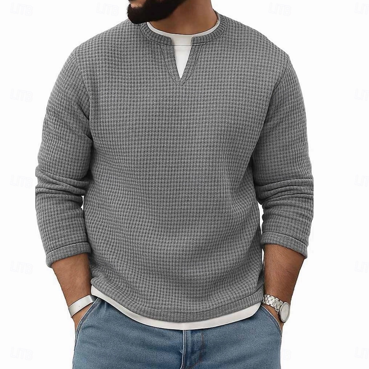 Per uomo Maglietta Waffle Maglietta Manica Lunga Girocollo Scollo a V Primavera Autunno Inverno Elegante Caldo Vacanza Finto due pezzi Allenamento All'aperto Casa Nero Verde chiaro Blu chiaro del 2025 a $23.99 –P10