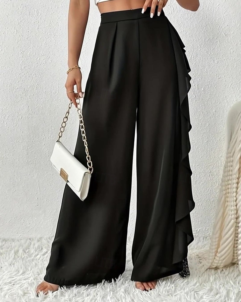 Dam Brett skaft Kinesiska Semester Vintage Mode Fullängd Medium Midja Slät Spets Volang Lappverk Bekväm Microelastisk Dagligen Utomhus Semester Svart Sommar Vår Höst Vinter Normal 2026 - $36.99 –P1