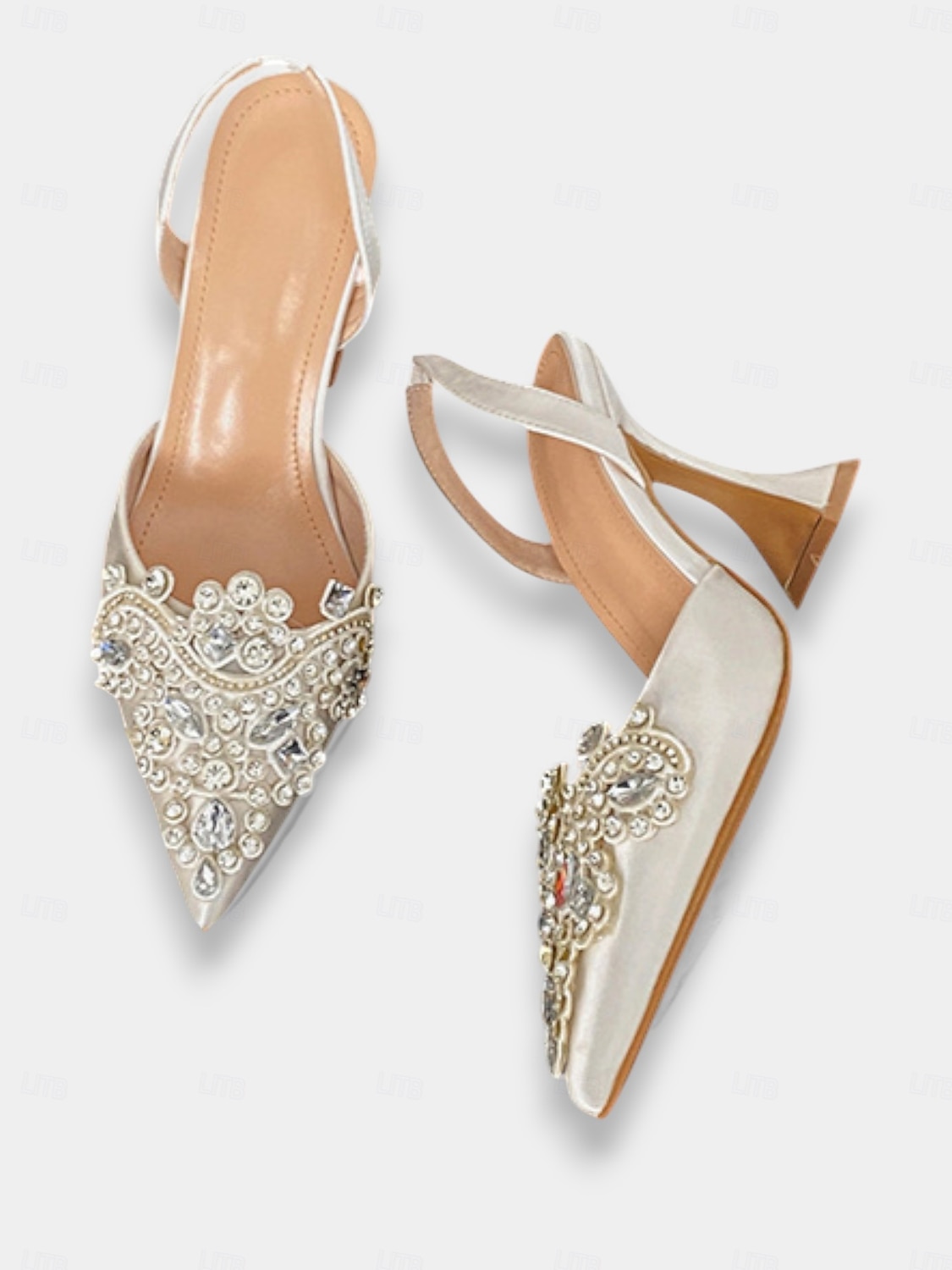 damskie złote zdobione szpilki typu slingback z kryształkami na koktajlowe przyjęcie &wydarzenia formalne 2026 - $46.99 –P9