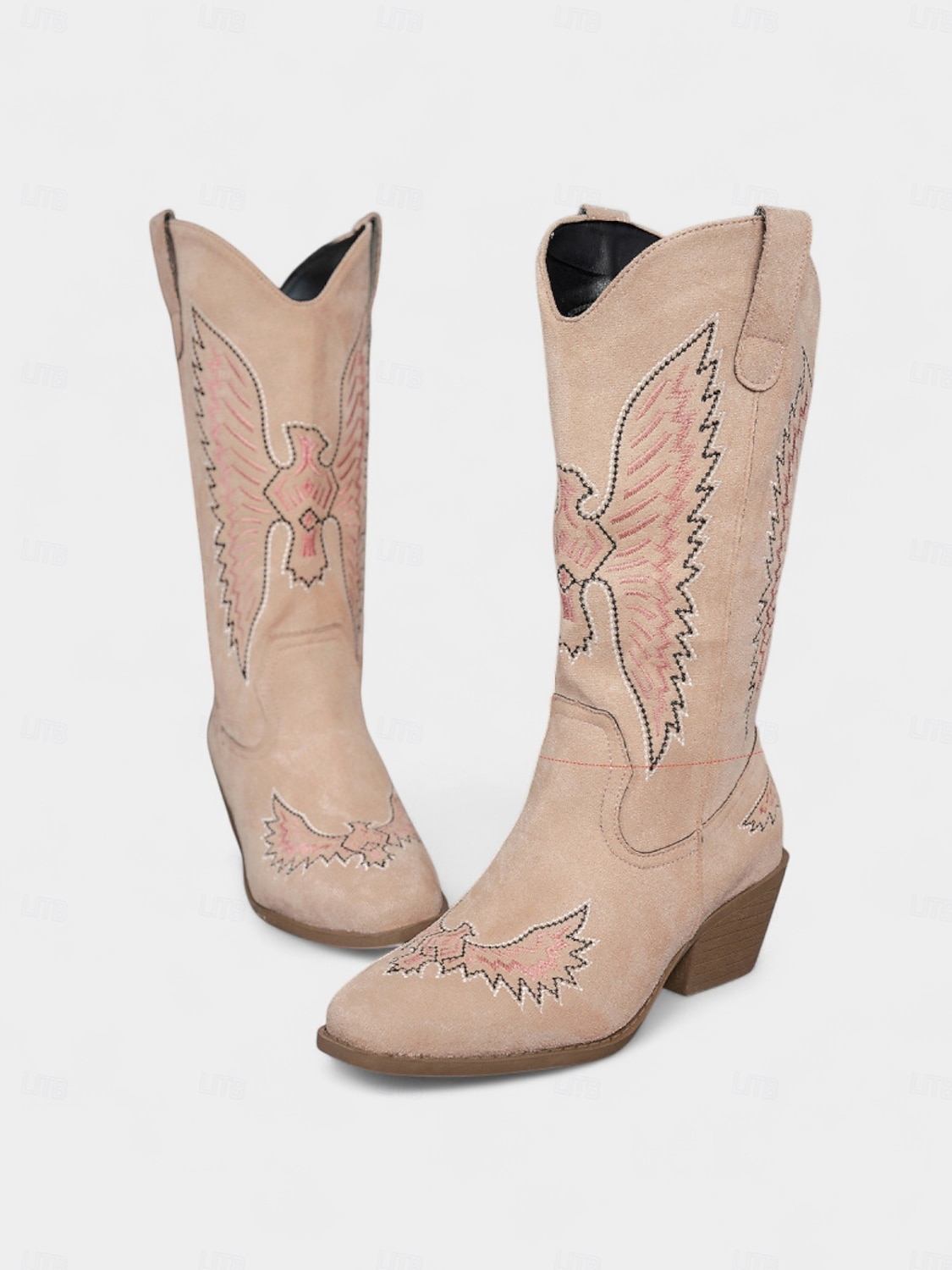 Женские ковбойские сапоги в стиле вестерн из зеленой замши с вышивкой и массивным каблуком — модные ковбойские сапоги в стиле бохо для рождественских фестивалей, уличной моды и повседневных мероприятий 2026 - $42.99 –P6