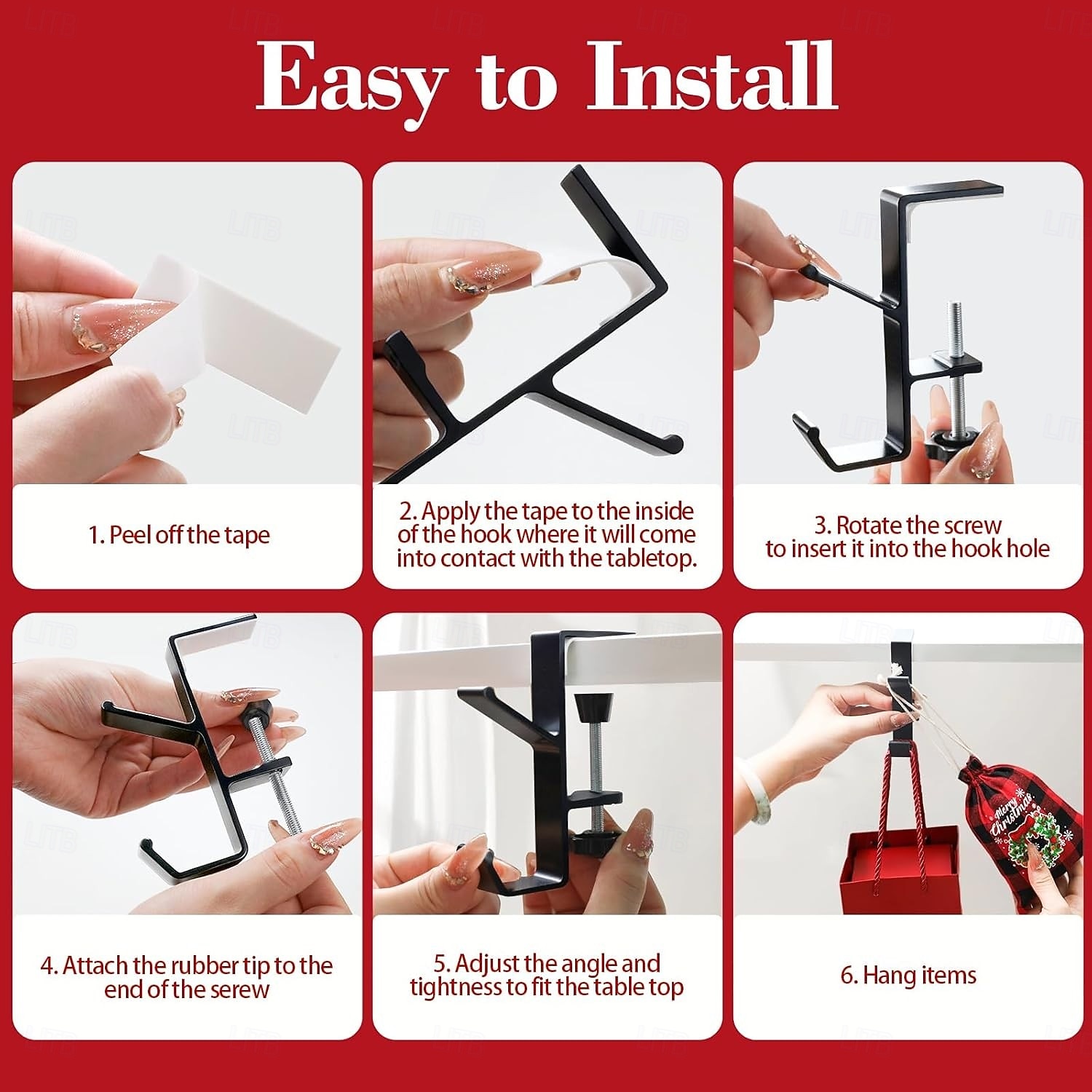 4 db hosszú harisnyatartó karácsonyi dekorációhoz – 2 az 1-ben kandallópárkány és koszorútartó, állítható fém akasztók harisnyák felakasztásához, fúrás nélkül, ünnepi otthoni kiegészítő 2025 - $25.99 –P8