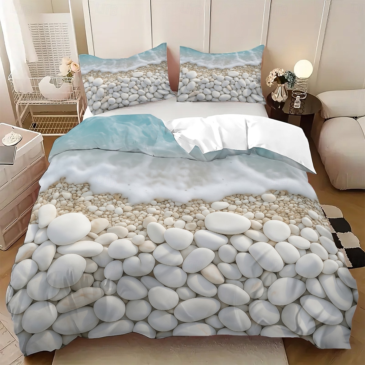 Beach Pebble Print 3-Piece Down Duvet Cover Set for Queen Bed, Soft Comforter Cover with 2 Pillowcases – Hotel & Guest Room Bedding, Cozy & Comfortable 2026 - $37.99 –P6