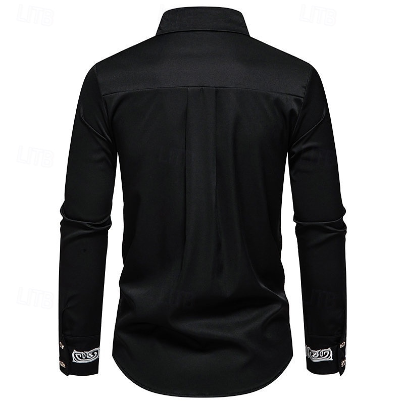 Herren Hemd Satinhemd Kleidhemd Besticktes Hemd Schwarz Weiß Langarm Geometrisch Einfach Gerader Kragen Urlaub Geschäft Stickerei Bekleidung Mode Lässig Smart Casual 2025 - $27.99 –P3