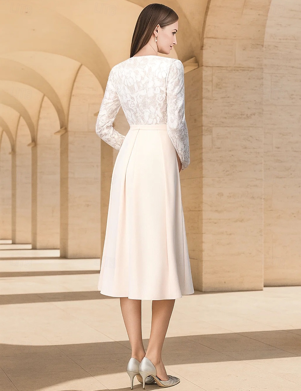 Linia -A Lungimea ceaiului Rochie de petrecere Rochie de Cocktail Rochie pentru invitata de nunta Rochie Mama Miresei Manșon Lung În V Elegant Epocă Petrecere Oficial Concediu Petrecere cu cocktail cu 2026 - $206.99 –P2