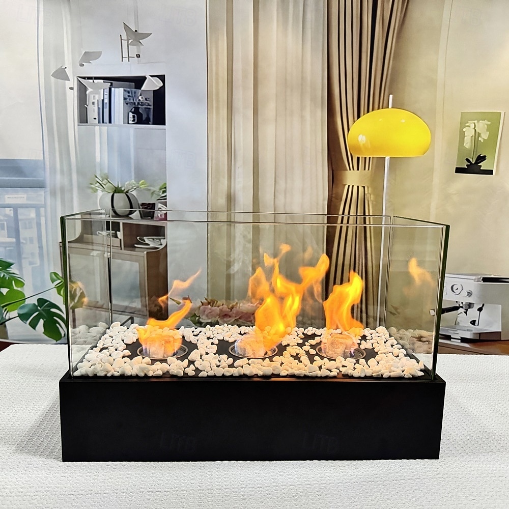 skleněný velký stolní krb přenosný ohniště s miskou na oheň, čisté hoření bioetanolu, bezodvětrávací krb pro vnitřní i venkovní terase, párty 2026 - $128.99 –P7