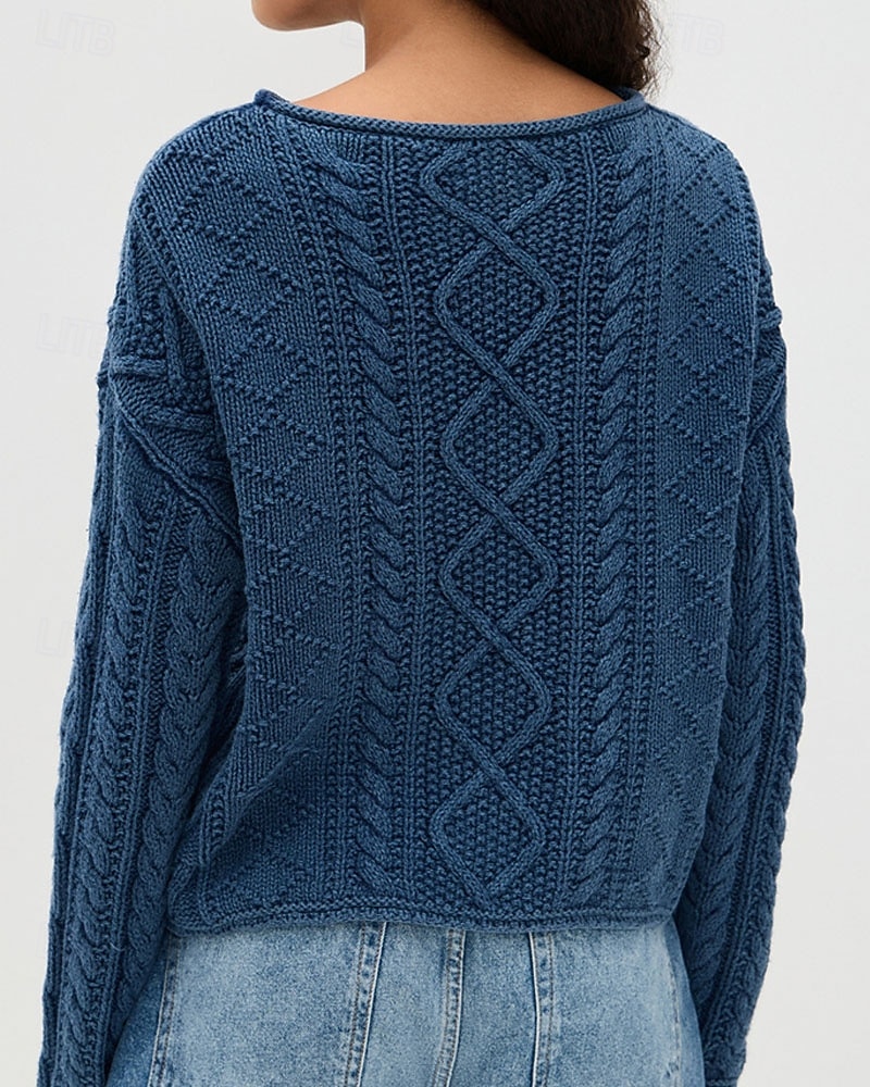 Női Pulóver Szüret Divat Utcai sikk Grafika Terített nyak Kötött Hosszú ujj Normál felsők Kötött Szabadtéri Napi Randi Tengerészkék Ősz Tél 2025 - $39.99 –P2