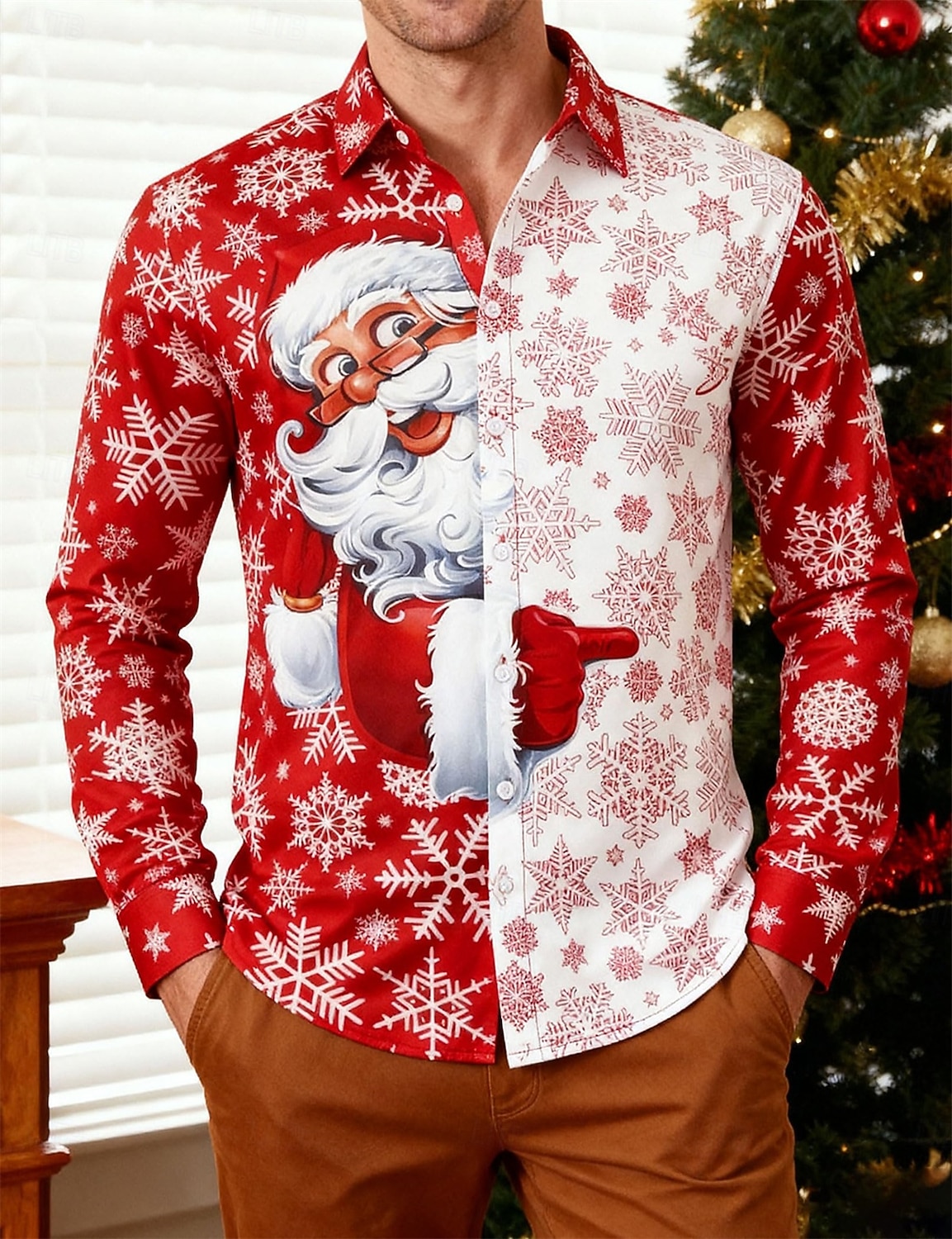 Karácsony Hosszú ujjak Gombos ing Mikulás Grafikus Újdonságok Vicces mert Férfi Felnőttek 3D nyomtatás mert Karácsony Farsang Újév Parti 2025 - $24.99 –P1