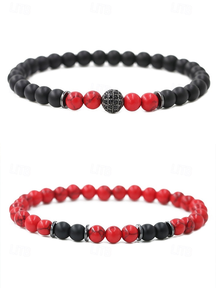 Men's Christmas Gift Natural Stone Beaded Bracelet Set, Multi-Color, Unique Matte & Polished Stones, Stylish Accessory for Holiday Parties, Casual Wear and Festive Occasions 2026 - $11.99 –P4