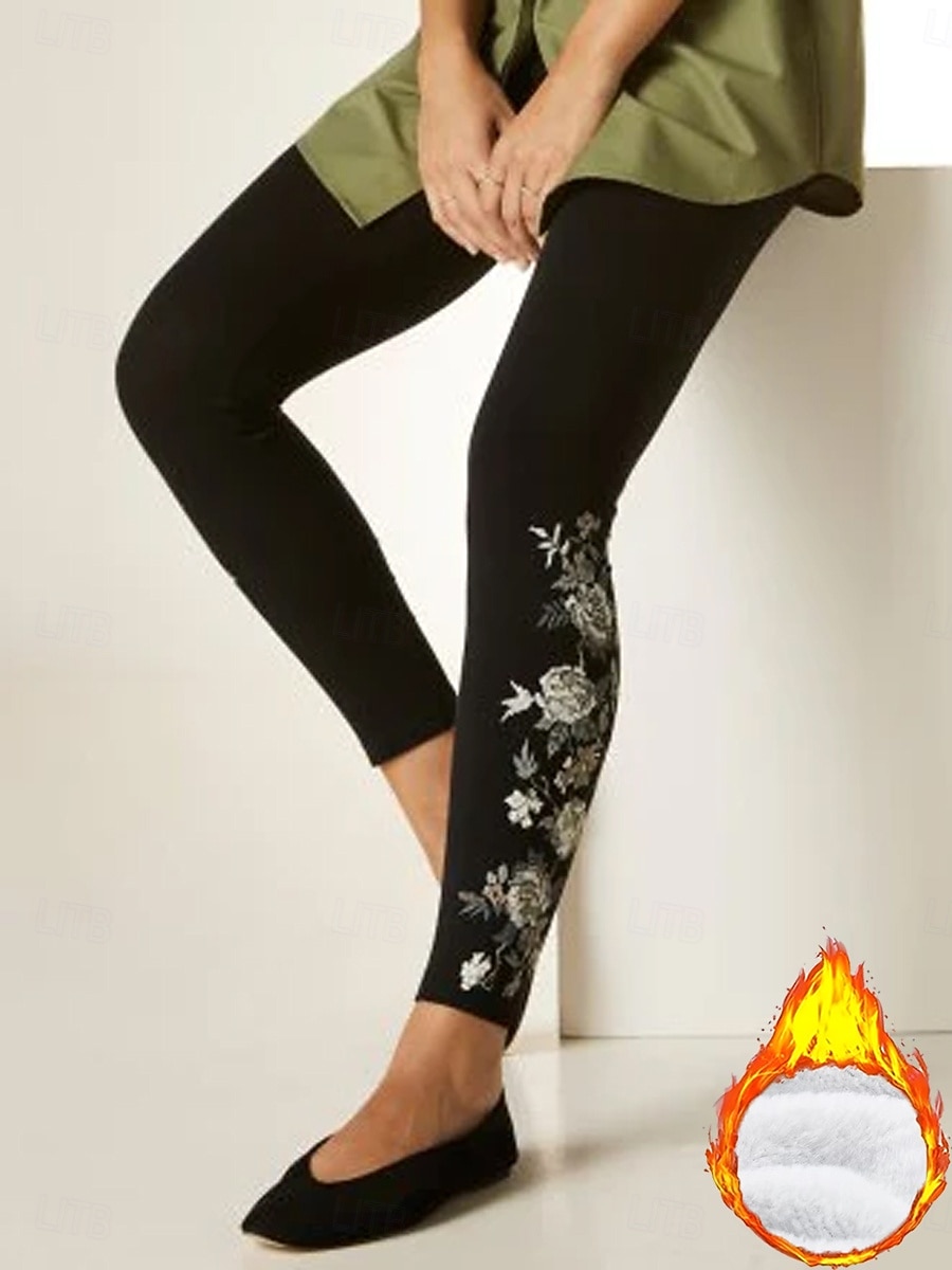 Damen Fleecehose Leggings Urlaub Vintage Ethno-Stil Volle Länge Hohe Taille Blumen Grafik Druck Thermowarm Bequem Verdicken Dehnbar Lässig Täglich Outdoor Blau Schwarz Frühling Herbst Winter Schmale 2026 - $37.99 –P2