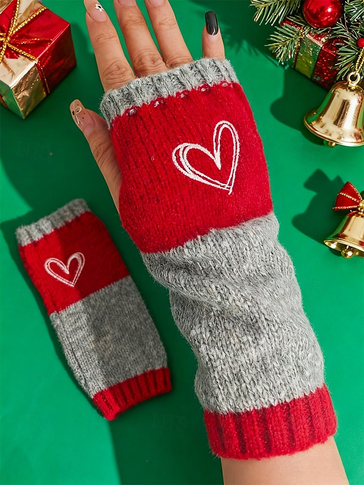Guantes de punto navideños para mujer con diseño de corazón bordado, varios colores, accesorios de invierno acogedores para la temporada navideña. 2026 - $11.99 –P4