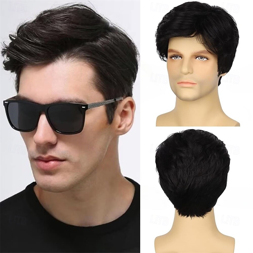 Men's Black Wigs Short Wigs Natural Looking Heat Resistant Synthetic Hair with Adjustable Cap Black 180g 2026 - $21.99 –P1