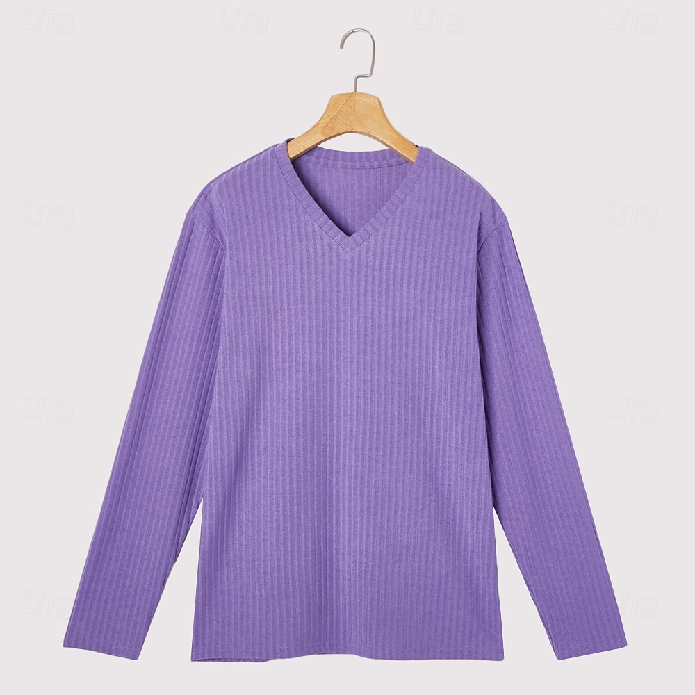 Miesten T-paita Ribbineulos T-paita Pitkähihainen paita Pitkähihainen V kaula-aukko Kevät Syksy Talvi Tavallinen Pit Strip Muoti Suunnittelija Perus 4-osainen Monipakkaus Loma Katu Kausaliteetti 8 2025 - $61.99 –P11