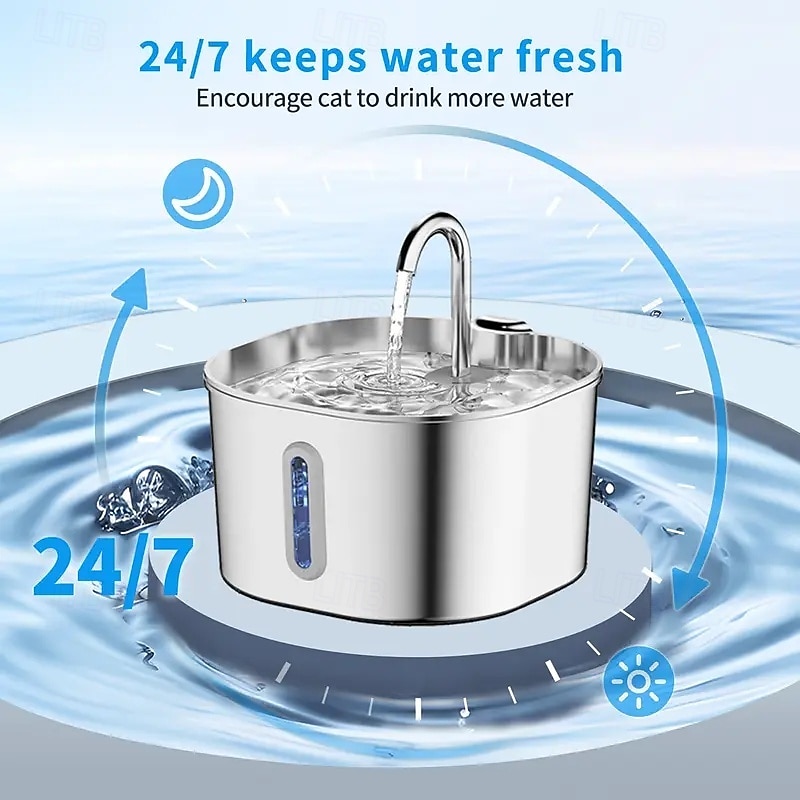 2026年 2.2l/74オンスの猫用自動給水器、ステンレススチール、USB電源、超静音動作、窓付き、猫や小型犬に最適、家庭/オフィスの装飾に最適なモダンなメタリックデザイン  コレクション – $52.99 –P7