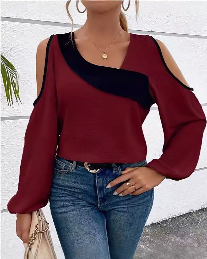 Pentru femei Bluză Simplu Elegant Stilat Modern Manșon Lung Asimetric Topuri obișnuite Zilnic Concediu Ieșire Peteci Roșu Vin Caisă Primăvară Toamnă Iarnă 2025 - $24.99 –P4