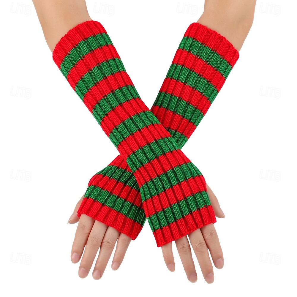 Women's 1 Pair Half Finger / Knitted Gloves Streetwear / Outdoor Gloves - Striped Print 2026 - $15.49 –P4