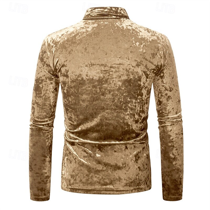 Per uomo Maglietta Maglietta in velluto Camicia a Maniche Lunghe Manica Lunga Dolcevita Primavera Autunno Semplice Moda Designer Essenziale Classico Vacanza Streetwear Uscire Vinaccia Nero Argenteo del 2026 a $17.49 –P7