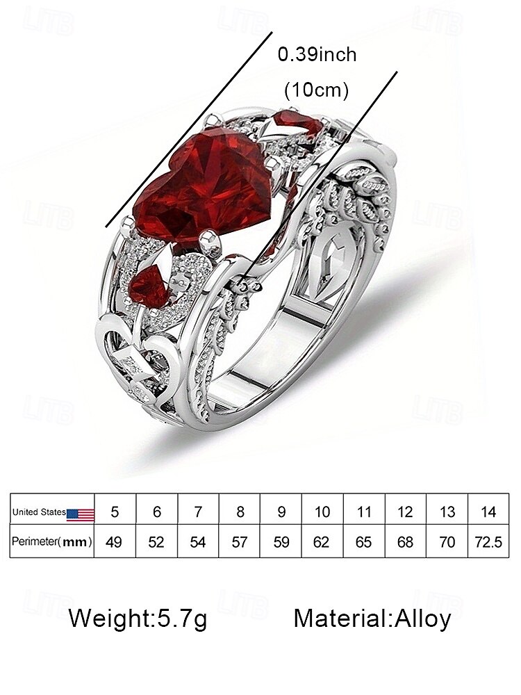 Rode hartvormige edelsteenring voor dames met verzilverde band – elegante sieraden als kerstcadeau en voor feestdagen 2026 - zł21.99 –P9