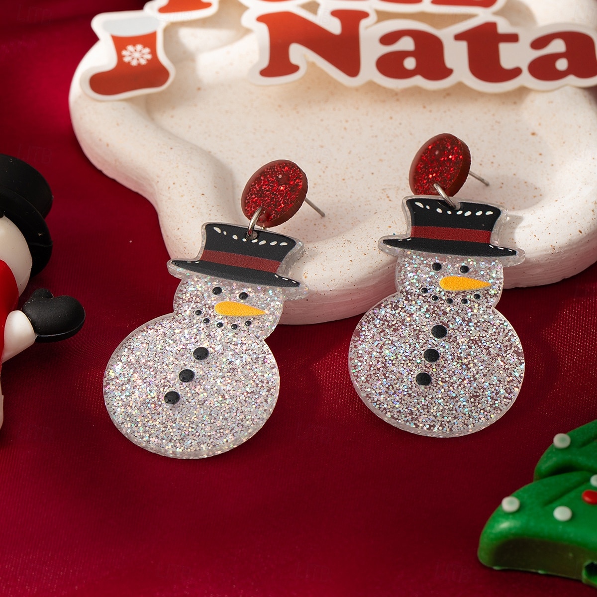 orecchini a forma di pupazzo di neve – orecchini scintillanti per le feste natalizie con cappello rosso e naso per donna del 2026 a $11.99 –P1