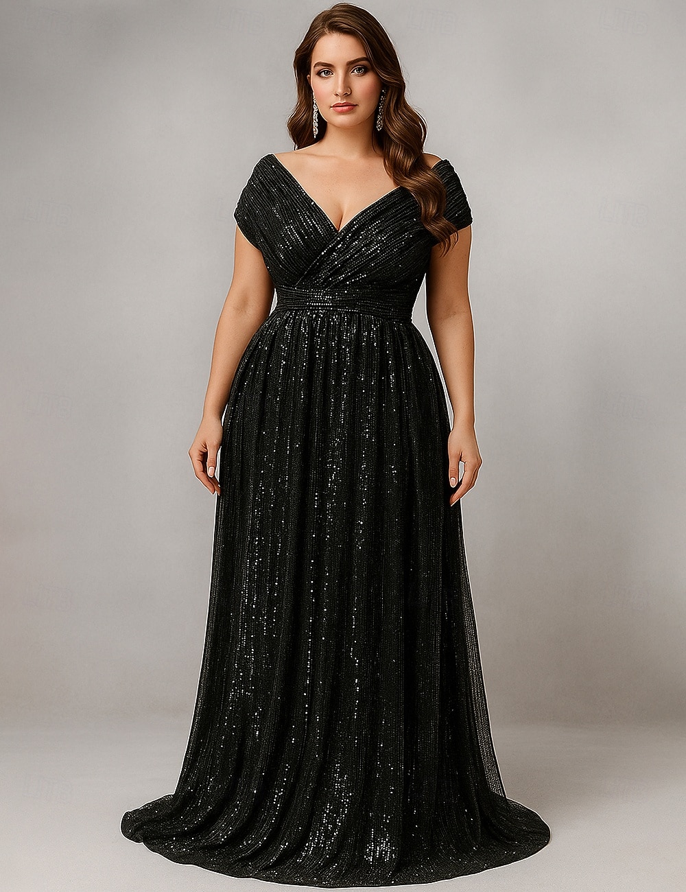 A-Ligne Robe de Mariage Longueur de Sol Robe de Soirée Robe Mère de la Mariée Manches Courtes V Cou Élégante Vintage Luxueuse Spandex avec Sequins de 2026 ? $103.99 –P3