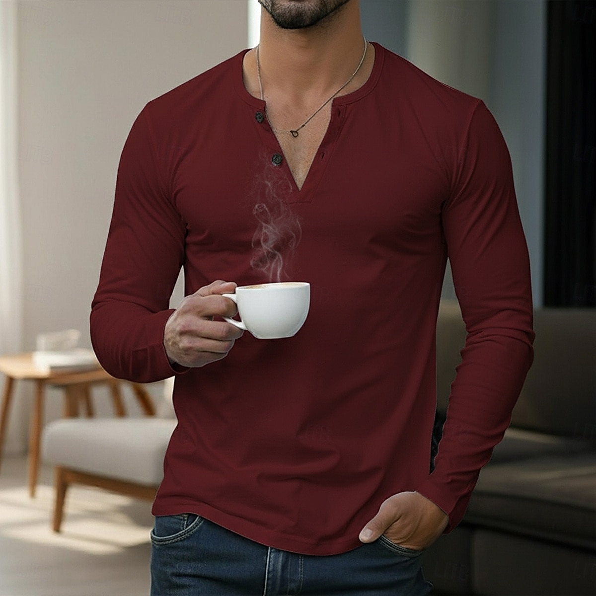 Herren T-Shirt Langarmshirt Langarm V Ausschnitt Sommer Ganzjahres Einfarbig Täglich Lässig Streetstyle Rein Outdoor Straße Lässig Schwarz Weiß Wein Top T-Shirt für Herren 2025 - $18.99 –P5