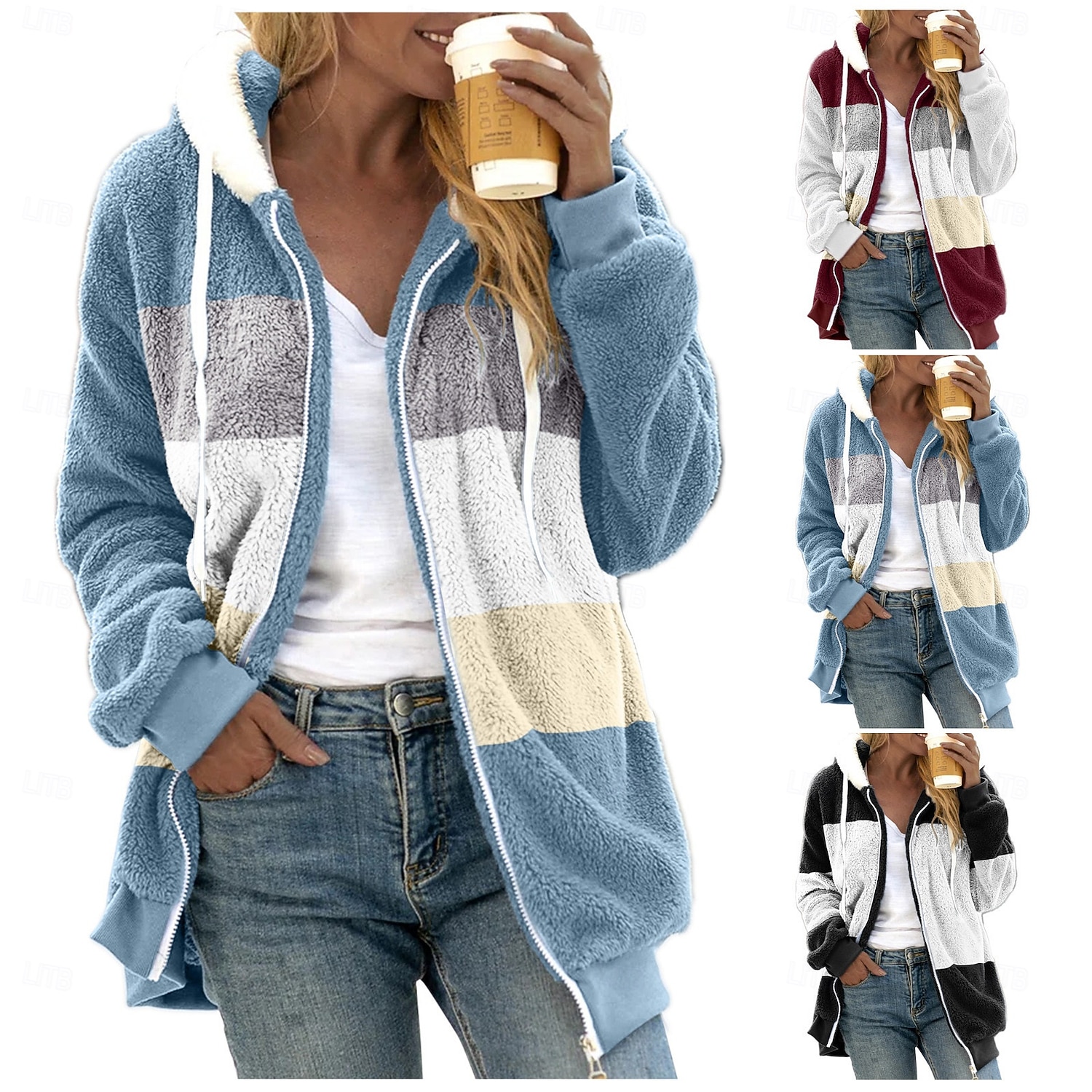 Damskie Kurtka polarowa Kurtka Sherpa Kurtka z kapturem Wygodny Oddychający Zamek Kieszeń Codzienny Pasek Urlop Ulica Codzienny Dzienne zużycie Zamek błyskawiczny Regularny Kaptur Regularny Długi 2025 - $32.99 –P6