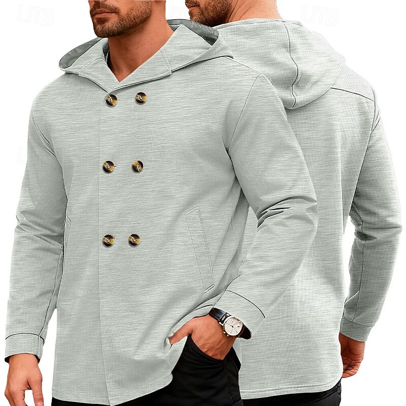 Men's Trench Coat Hoodied Jacket Formal Home Windbreaker Pocket Spring Fall Solid Color Active Vintage Shirt Collar Regular Black Red Blue Green Khaki Jacket 2026 - $42.99 –P1