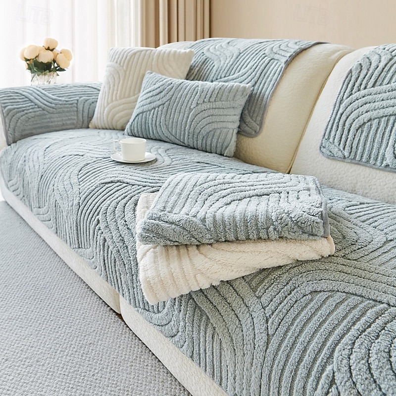 Fodera per cuscino del divano in peluche color crema, nuovo cuscino per divano antiscivolo spesso del 2025, morbida fodera protettiva per divano del 2026 a $33.99 –P1